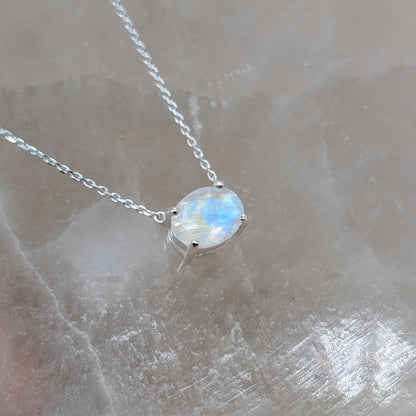 Regenbogen Mondstein Halskette 925 Silber