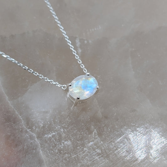 Regenbogen Mondstein Halskette 925 Silber