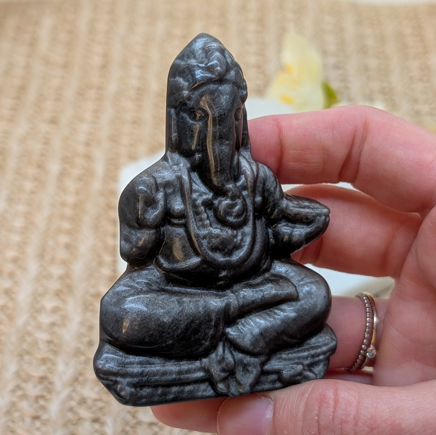 Silber Obsidian Ganesha Figur