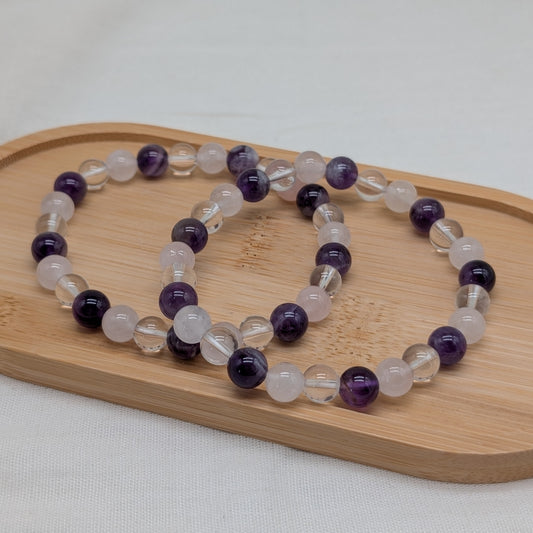 XL Amethyst, Bergkristall, Rosenquarz Armband 8 mm