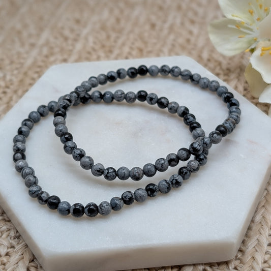 Schneeflocken Obsidian Armband 4 mm