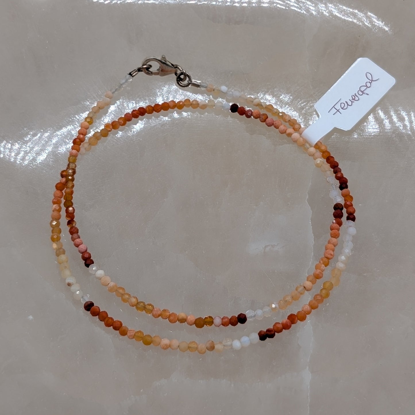 Feueropal Halskette facettiert, 925er Silber