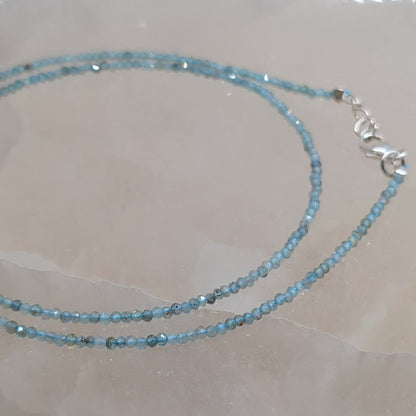 Apatit Halskette facettiert, 925er silber, 2 mm