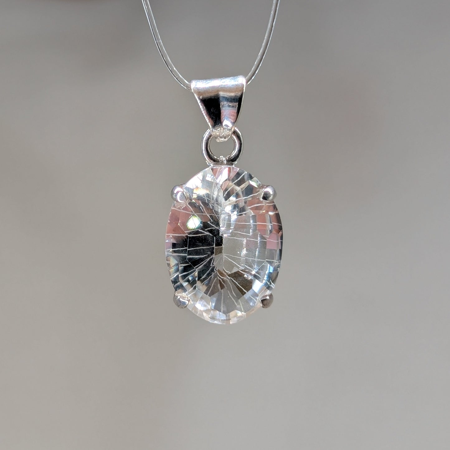 Bergkristall Kettenanhänger Krabbenfassung, 925er Silber [J]