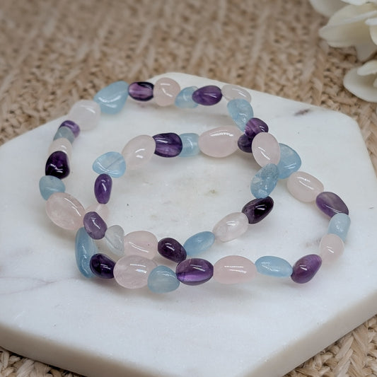 Aquamarin Amethyst Rosenquarz Nugget Armband