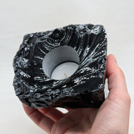 Obsidian Rohstein Teelichthalter [A]