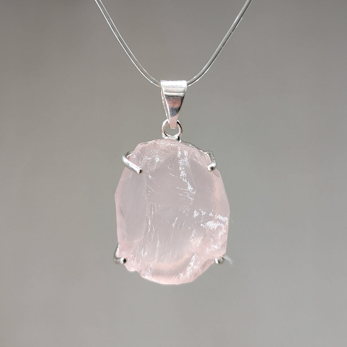 Rosenquarz Rohstein Kettenanhänger, 925er Silber [R]