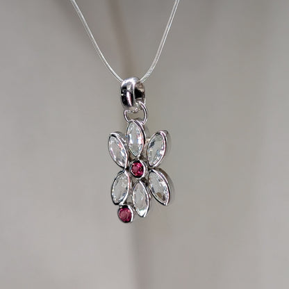 Topas / rosa Turmalin Blume Kettenanhänger, 925er Silber