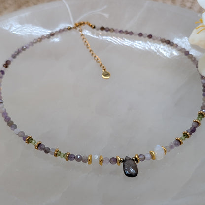 Amethyst mit Labradorit Halskette