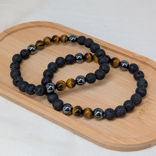 XL Lava, Hämatit, Tigerauge Armband 8 mm