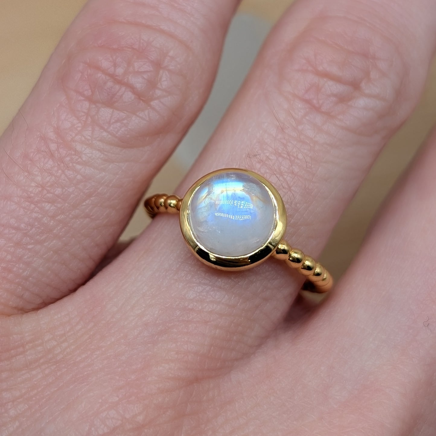 Mondstein Ring 925er Silber vergoldet (Größe 54) [B]