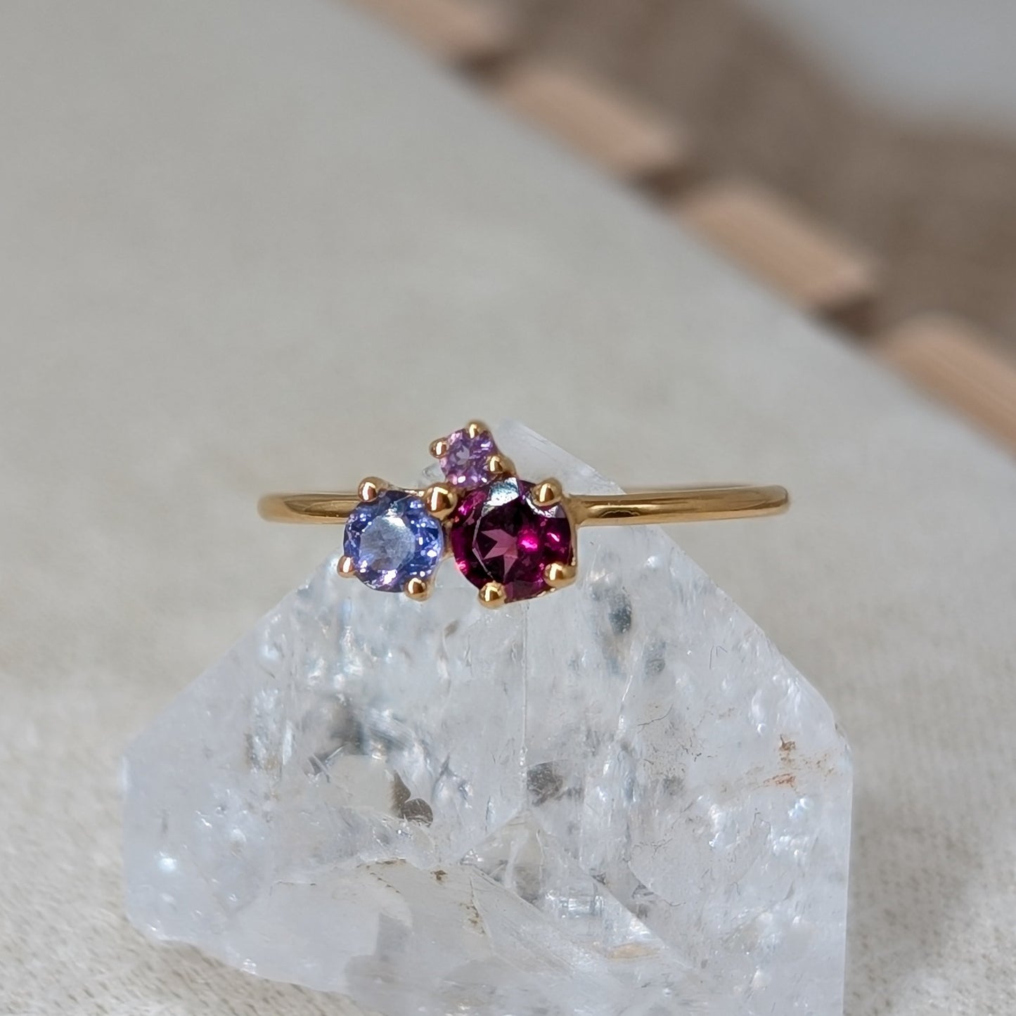 Triple Sparkle Ring 925er Silber vergoldet [Amethyst, Rhodolith, Iolith]