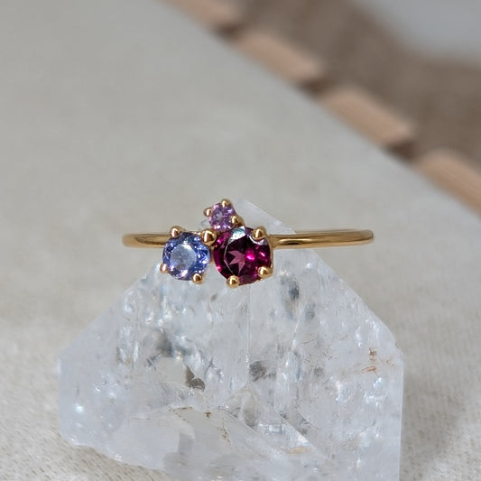 Triple Sparkle Ring 925er Silber vergoldet [Amethyst, Rhodolith, Iolith]