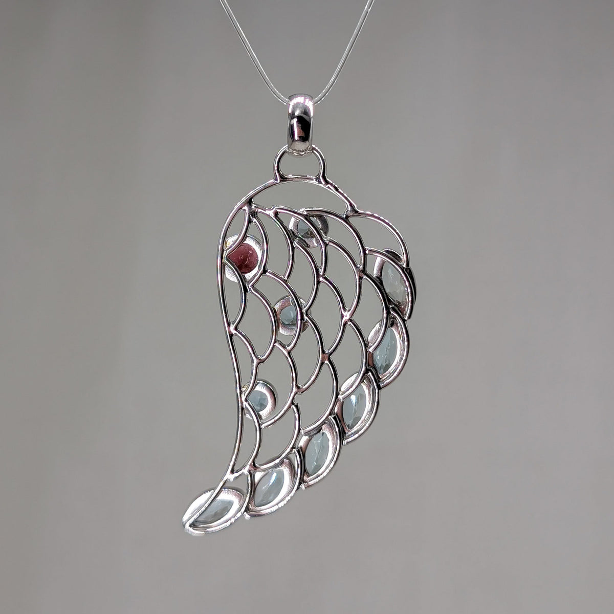 Topas / rosa Turmalin Flügel Kettenanhänger, 925er Silber