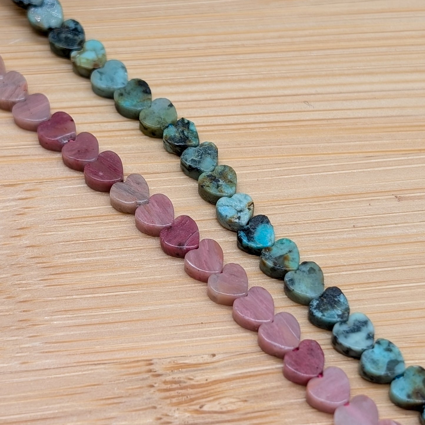 Mini Herz Perle Türkis / Rhodonit
