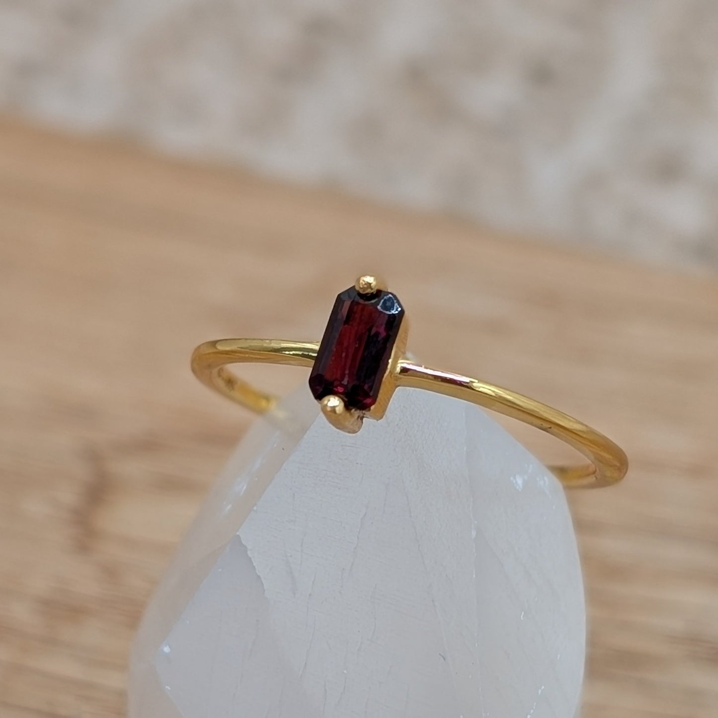 Granat Baguette Ring 925er Silber vergoldet