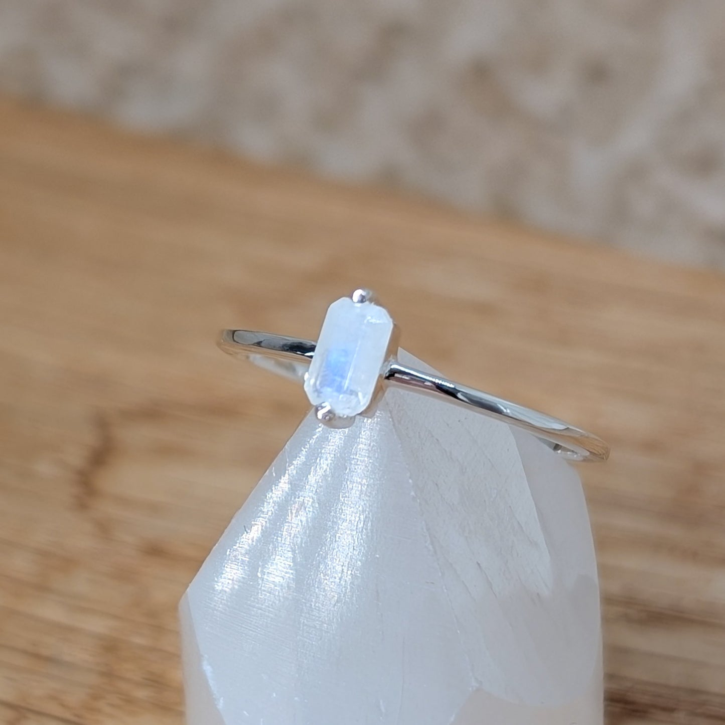 Mondstein Baguette Ring 925er Silber