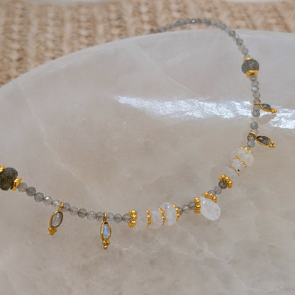 Labradorit und Mondstein Kette