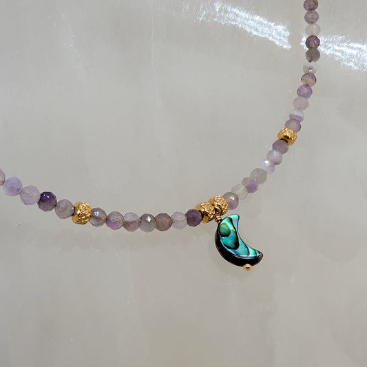 Amethyst + Abalone Mond Halskette
