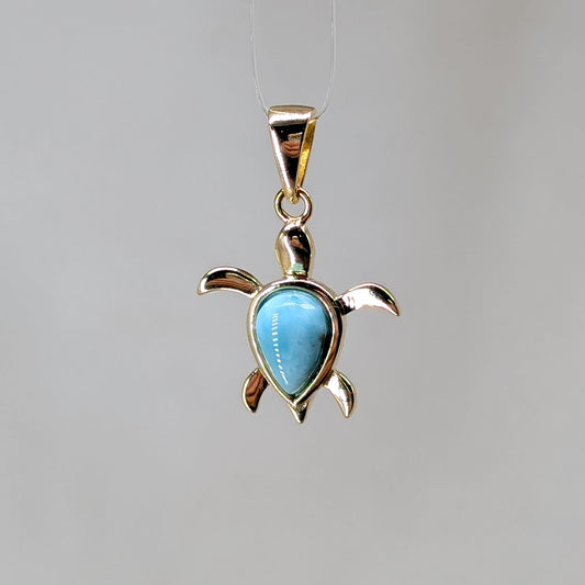 Larimar Schildkröte Kettenanhänger, vergoldet [X]
