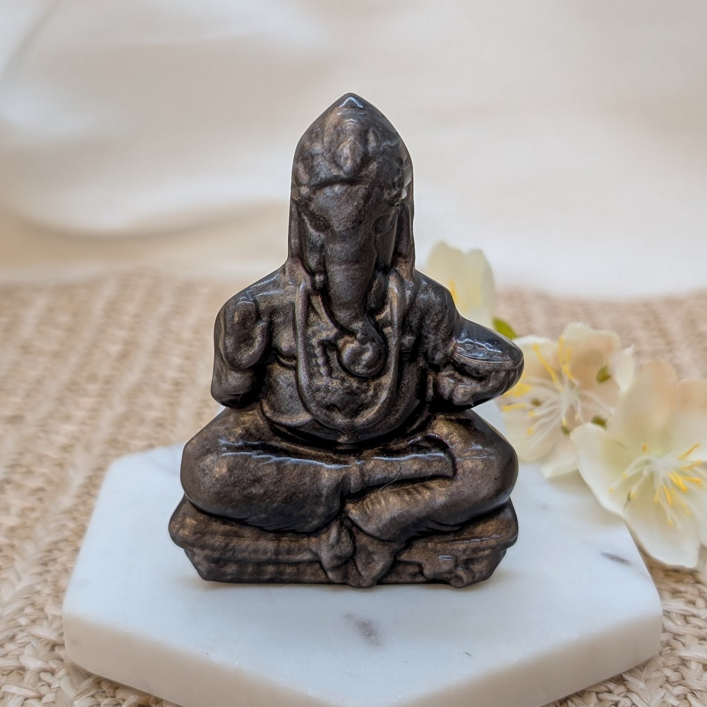Silber Obsidian Ganesha Figur