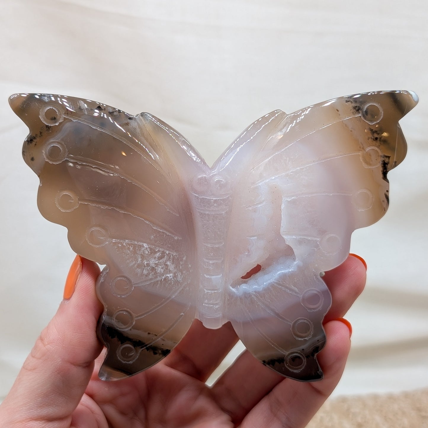 Druzy Achat Schmetterling mit Dendriten auf Ständer [JJ]
