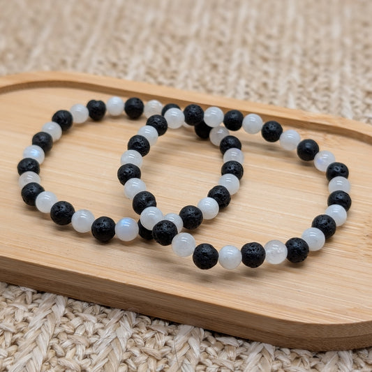 Lava weißer Labradorit Mix Armband 6 mm