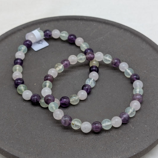 Amethyst Prehnit Rosenquarz Armband 6 mm