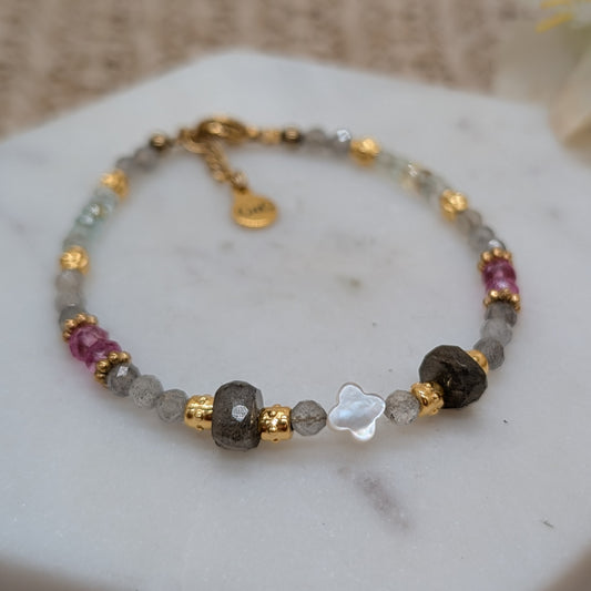 Labradorit und pinker Topas Armband facettiert