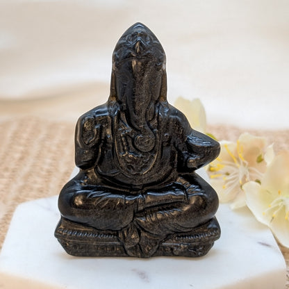 Gold Obsidian Ganesha Figur