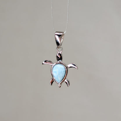 Larimar Schildkröte Kettenanhänger, 925er Silber