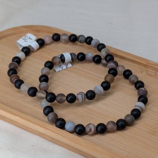 XL Botswanaachat, Schörl Armband matt 6 mm