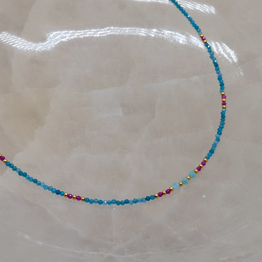 Apatit, Korund und Amazonit Halskette facettiert