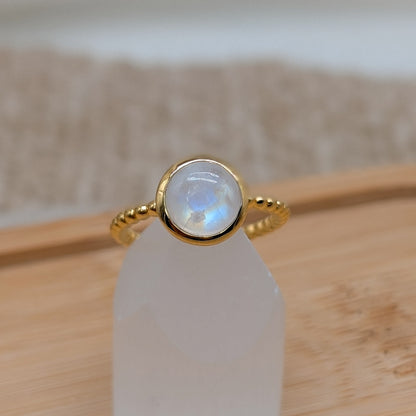 Mondstein Ring 925er Silber vergoldet (Größe 54) [B]