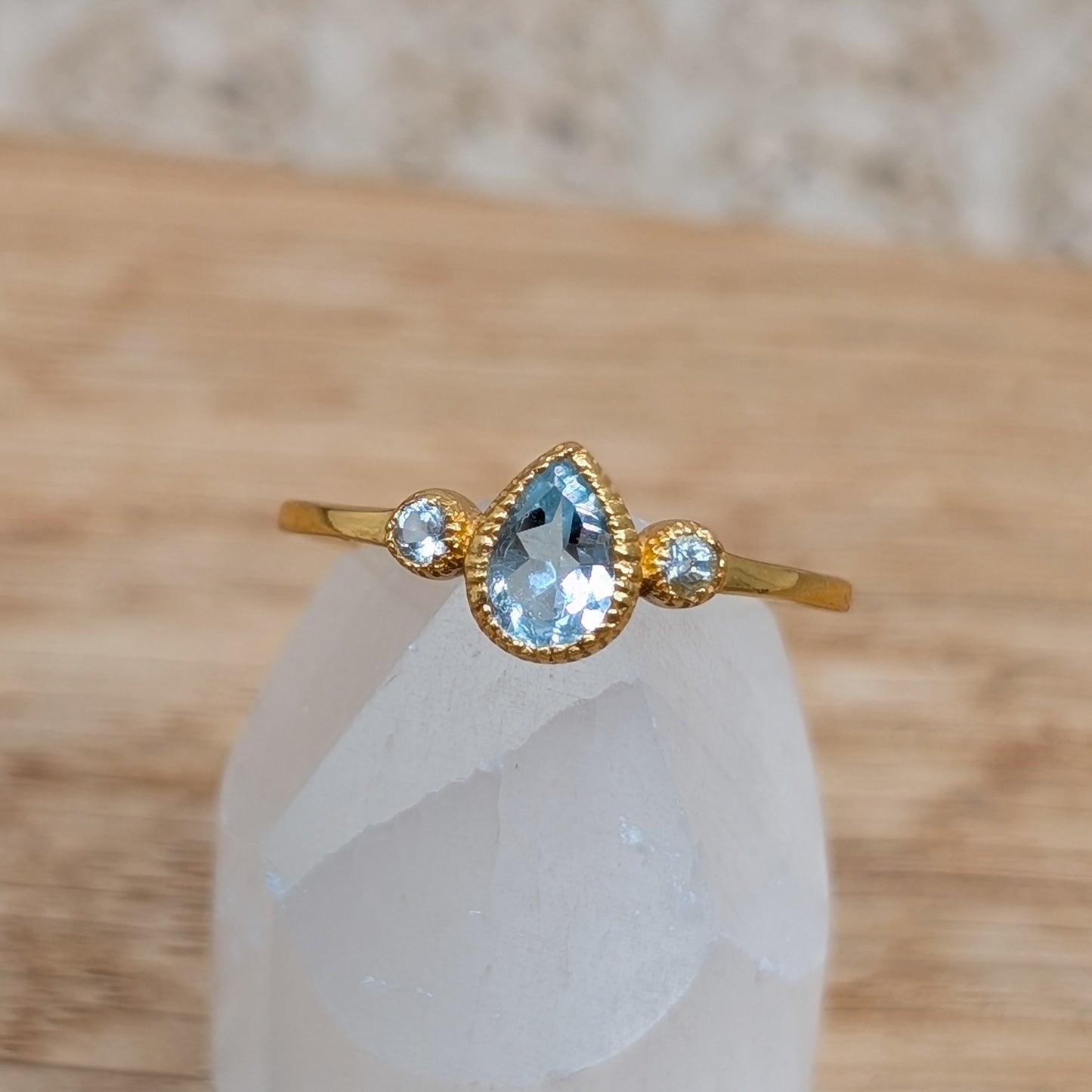 Topas Tropfen Ring 925er Silber vergoldet