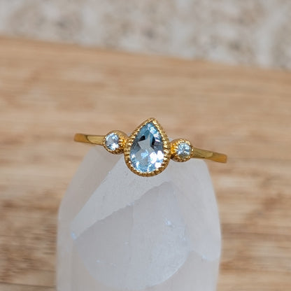 Topas Tropfen Ring 925er Silber vergoldet