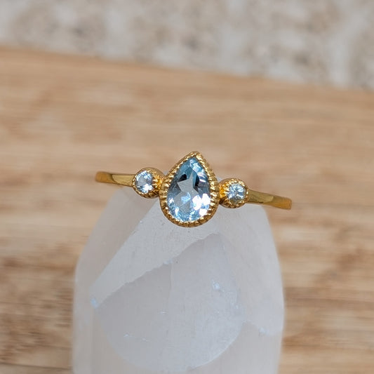 Topas Tropfen Ring 925er Silber vergoldet