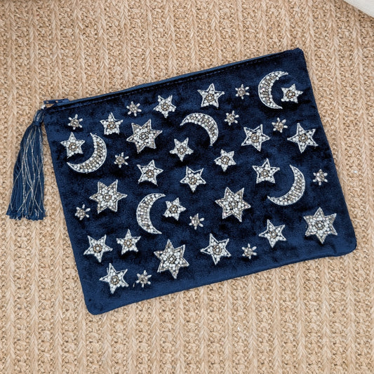 Samtbeutel Mond und Sterne