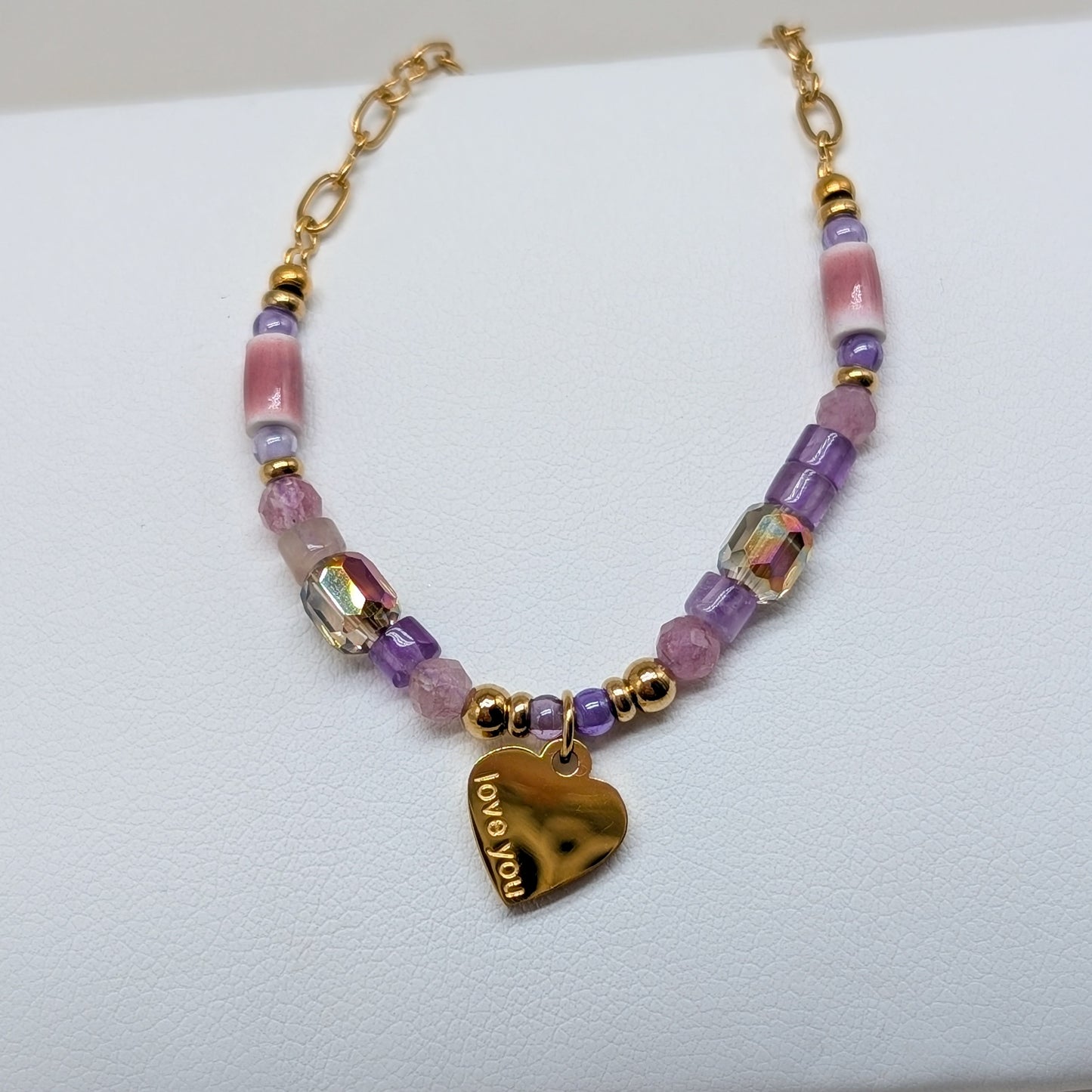 Amethyst Mix facettiert Armband Herz Charm