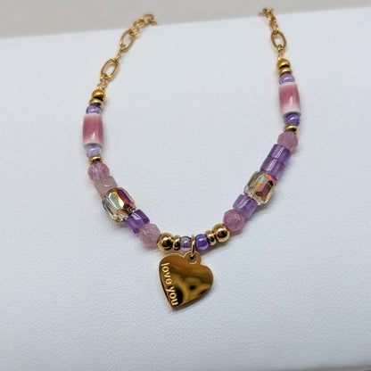 Amethyst Mix facettiert Armband Herz Charm