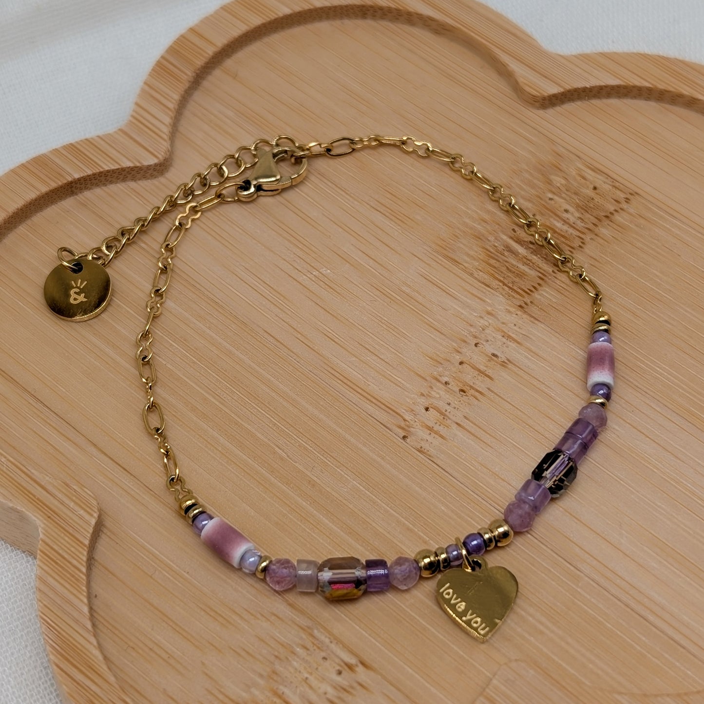 Amethyst Mix facettiert Armband Herz Charm