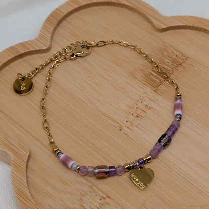 Amethyst Mix facettiert Armband Herz Charm