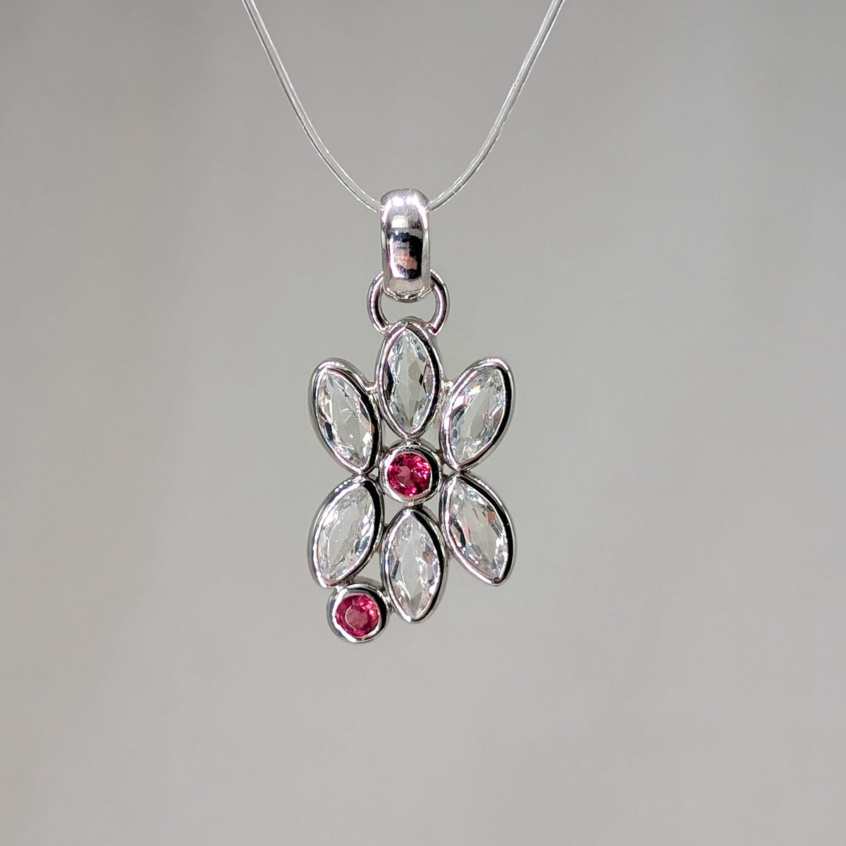 Topas / rosa Turmalin Blume Kettenanhänger, 925er Silber