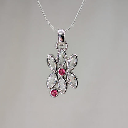 Topas / rosa Turmalin Blume Kettenanhänger, 925er Silber