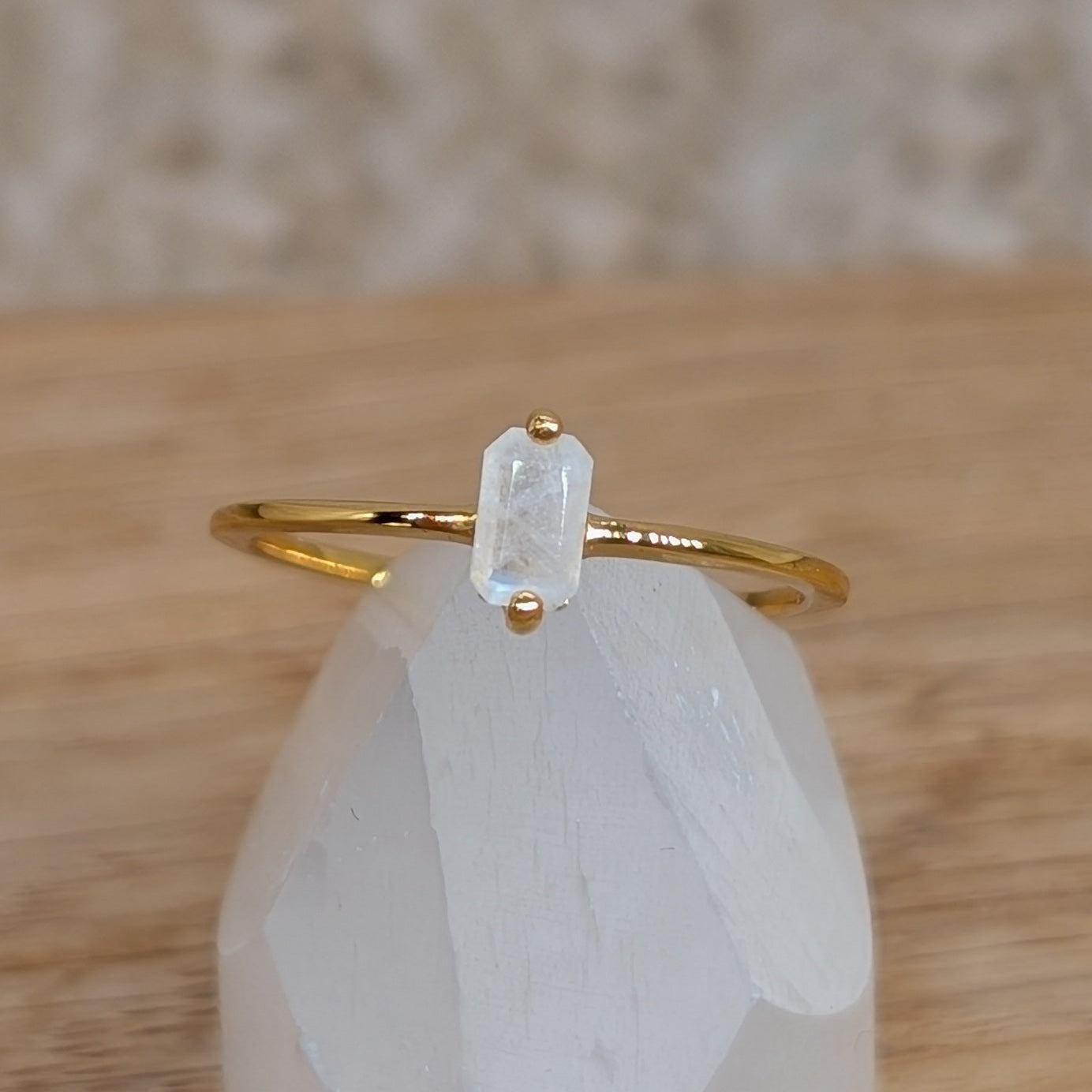 Mondstein Baguette Ring 925er Silber vergoldet