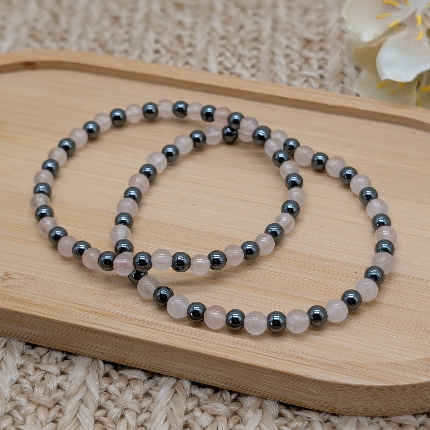 Hämatit Rosenquarz Armband 4 mm