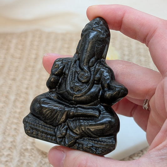 Gold Obsidian Ganesha Figur
