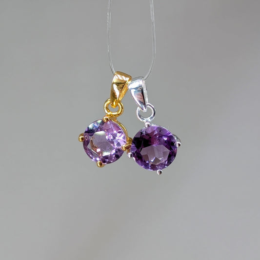 Amethyst facettiert Kettenanhänger, 925er Silber und vergoldet